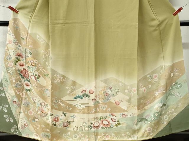 平和屋着物●訪問着　駒刺繍　吉祥扇面草花文　暈し染め　金彩　正絹　逸品　CABM4380yc