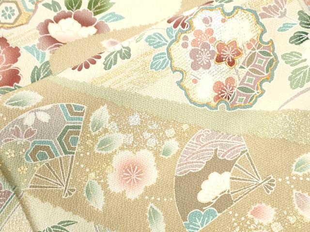 平和屋着物●訪問着　駒刺繍　吉祥扇面草花文　暈し染め　金彩　正絹　逸品　CABM4380yc