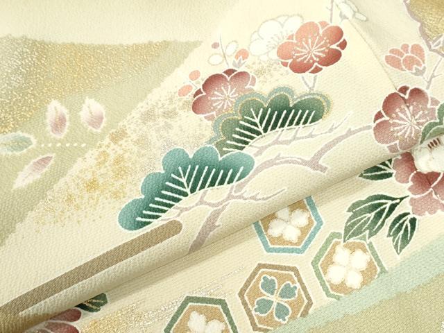 平和屋着物●訪問着　駒刺繍　吉祥扇面草花文　暈し染め　金彩　正絹　逸品　CABM4380yc