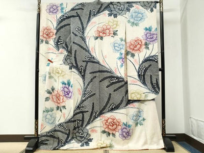平和屋着物●豪華振袖　総絞り　牡丹花文　正絹　逸品　CABM4385yc