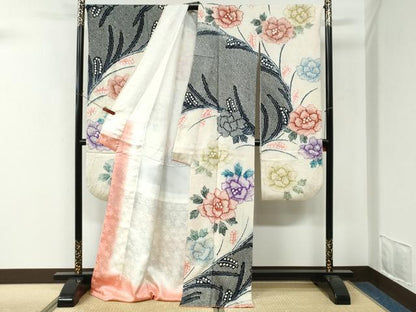 平和屋着物●豪華振袖　総絞り　牡丹花文　正絹　逸品　CABM4385yc