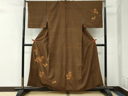 平和屋着物●訪問着　紬地　刺繍　蔦の葉花文　正絹　逸品　CABM4391yc