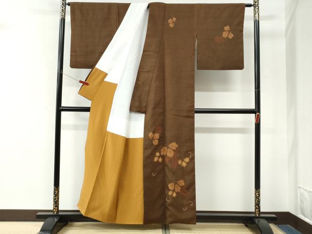 平和屋着物●訪問着　紬地　刺繍　蔦の葉花文　正絹　逸品　CABM4391yc