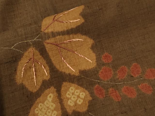 平和屋着物●訪問着　紬地　刺繍　蔦の葉花文　正絹　逸品　CABM4391yc