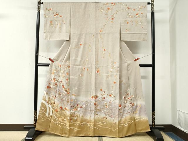 平和屋着物●訪問着　流水扇面草花文　暈し染め　金彩　正絹　逸品　CABM4402yc