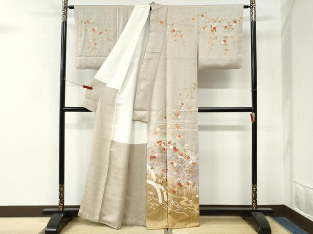平和屋着物●訪問着　流水扇面草花文　暈し染め　金彩　正絹　逸品　CABM4402yc