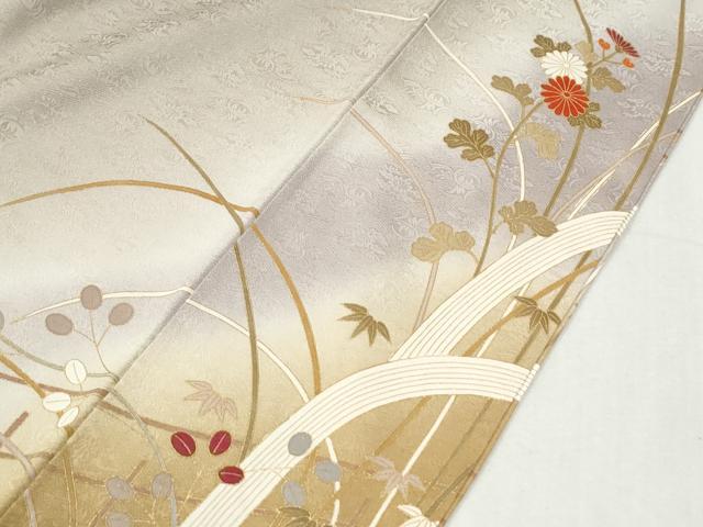 平和屋着物●訪問着　流水扇面草花文　暈し染め　金彩　正絹　逸品　CABM4402yc