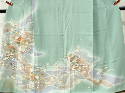 平和屋着物●創業460年・千總　訪問着　駒刺繍　霞草花文　暈し染め　金彩　高島屋扱い　正絹　逸品　CABM4405yc