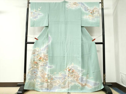 平和屋着物●創業460年・千總　訪問着　駒刺繍　霞草花文　暈し染め　金彩　高島屋扱い　正絹　逸品　CABM4405yc
