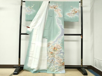 平和屋着物●創業460年・千總　訪問着　駒刺繍　霞草花文　暈し染め　金彩　高島屋扱い　正絹　逸品　CABM4405yc