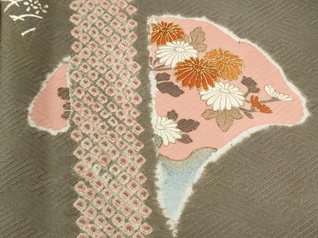 平和屋着物●訪問着　絞り　草花文　金彩　正絹　逸品　CABM4406yc
