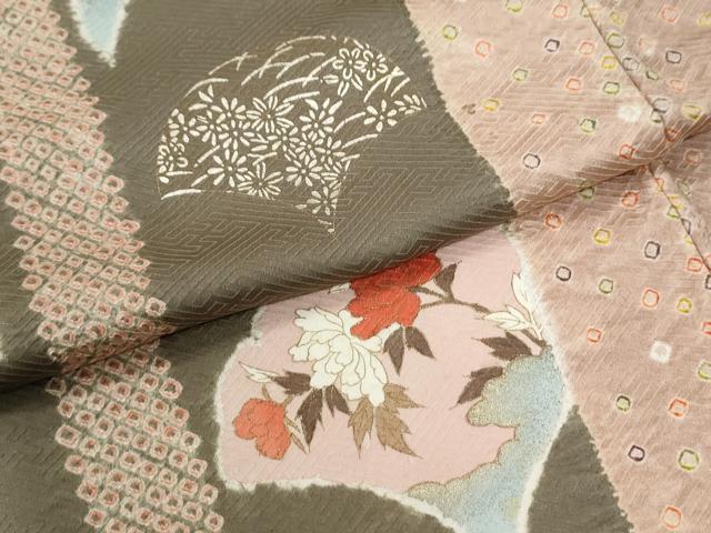 平和屋着物●訪問着　絞り　草花文　金彩　正絹　逸品　CABM4406yc