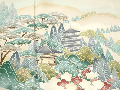 平和屋着物●豪華色留袖　友禅　遠山樹林風景文　暈し染め　正絹　逸品　CABM4415yc