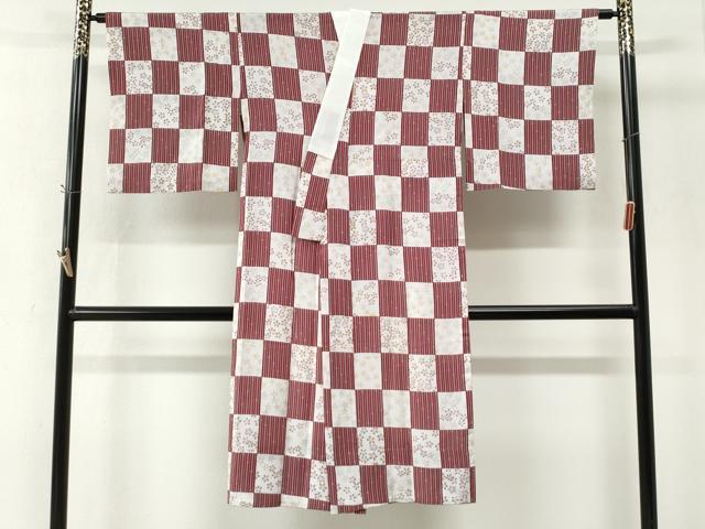 平和屋着物●長襦袢　無双仕立て　竹並び市松舞桜文　正絹　逸品　CABM4419yc