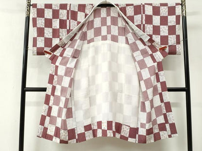平和屋着物●長襦袢　無双仕立て　竹並び市松舞桜文　正絹　逸品　CABM4419yc