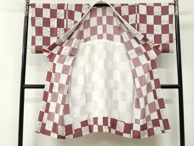 平和屋着物●長襦袢　無双仕立て　竹並び市松舞桜文　正絹　逸品　CABM4419yc