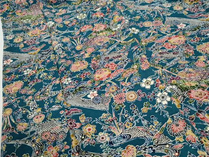 平和屋着物●上質な小紋　型染め　流水草花文　鬼しぼ縮緬　正絹　逸品　未使用　CABM4420yc
