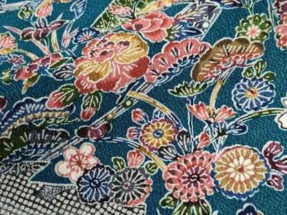 平和屋着物●上質な小紋　型染め　流水草花文　鬼しぼ縮緬　正絹　逸品　未使用　CABM4420yc