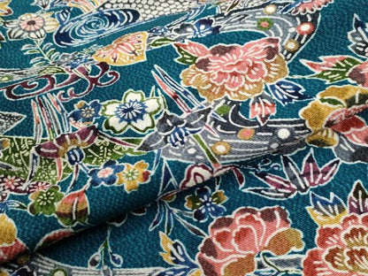 平和屋着物●上質な小紋　型染め　流水草花文　鬼しぼ縮緬　正絹　逸品　未使用　CABM4420yc
