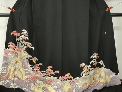 平和屋着物●本加賀友禅作家　白坂幸蔵　黒留袖　浜松文　ロング丈　正絹　逸品　CABM4422yc