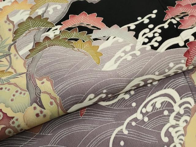 平和屋着物●本加賀友禅作家　白坂幸蔵　黒留袖　浜松文　ロング丈　正絹　逸品　CABM4422yc