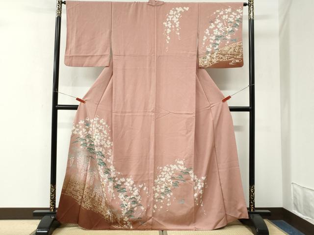 平和屋着物●訪問着　飛鶴浜松枝垂れ花文　暈し染め　金彩　正絹　逸品　CABM4427yc