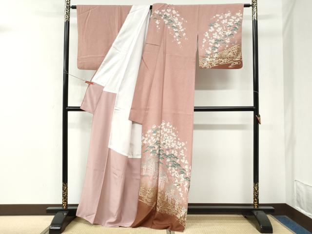 平和屋着物●訪問着　飛鶴浜松枝垂れ花文　暈し染め　金彩　正絹　逸品　CABM4427yc