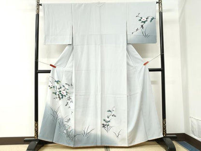 平和屋着物●訪問着　手描き　休み鳥枝花文　暈し染め　金彩　正絹　逸品　CABM4429yc