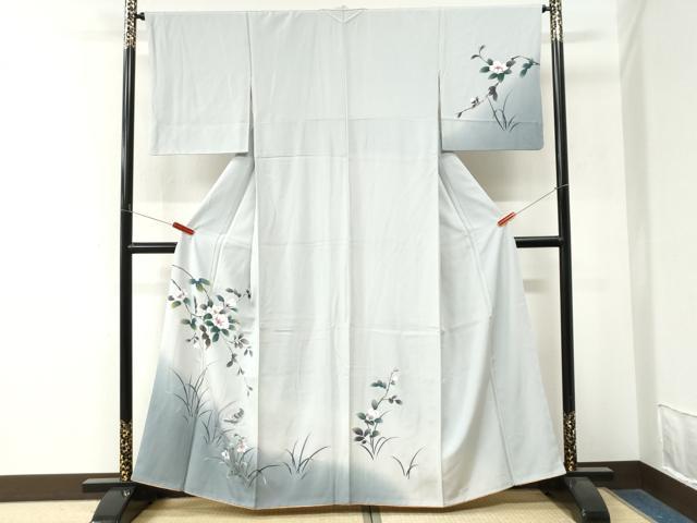 平和屋着物●訪問着　手描き　休み鳥枝花文　暈し染め　金彩　正絹　逸品　CABM4429yc