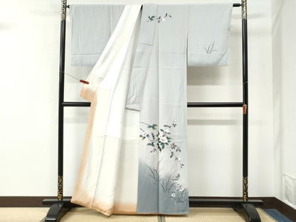平和屋着物●訪問着　手描き　休み鳥枝花文　暈し染め　金彩　正絹　逸品　CABM4429yc