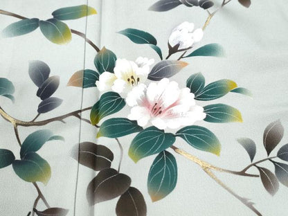 平和屋着物●訪問着　手描き　休み鳥枝花文　暈し染め　金彩　正絹　逸品　CABM4429yc