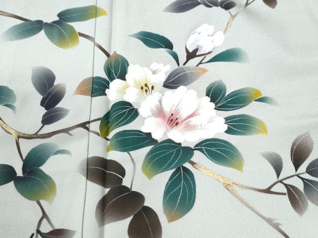 平和屋着物●訪問着　手描き　休み鳥枝花文　暈し染め　金彩　正絹　逸品　CABM4429yc