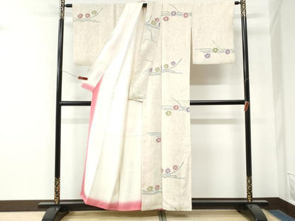 平和屋着物●上質な小紋　紬地　霞舞花文　正絹　逸品　CABM4431yc