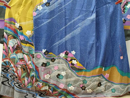 平和屋着物●中嶋博司　振袖　片輪車舞桜文　金彩　正絹　逸品　CABM4436yc