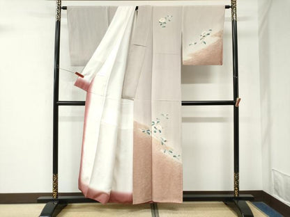 平和屋着物●訪問着　友禅　刺繍　立波枝花文　暈し染め　金彩　正絹　逸品　CABM4455yc