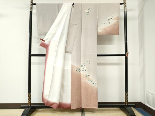 平和屋着物●訪問着　友禅　刺繍　立波枝花文　暈し染め　金彩　正絹　逸品　CABM4455yc