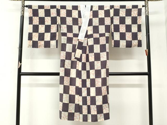 平和屋着物●長襦袢　無双仕立て　市松竹並び舞桜文　半衿刺繍　洗える着物　未使用　CABM4457yc