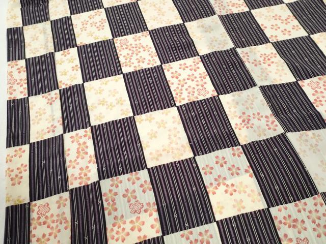 平和屋着物●長襦袢　無双仕立て　市松竹並び舞桜文　半衿刺繍　洗える着物　未使用　CABM4457yc