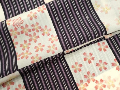 平和屋着物●長襦袢　無双仕立て　市松竹並び舞桜文　半衿刺繍　洗える着物　未使用　CABM4457yc