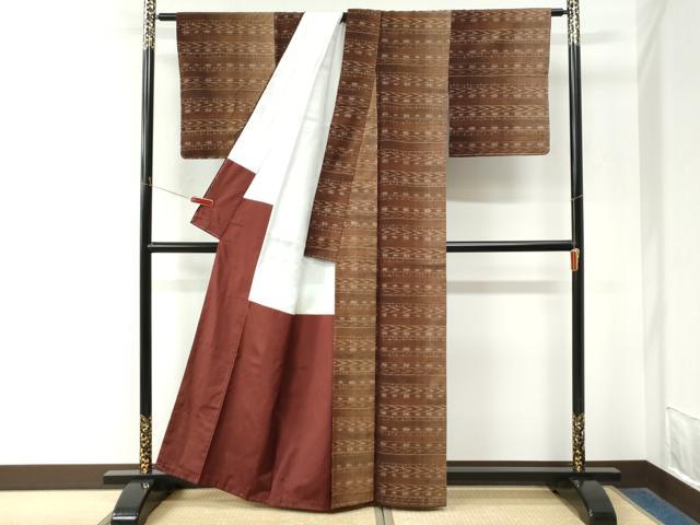 平和屋着物●上質な紬　横段吉祥文　正絹　逸品　未使用　CABM4471yc