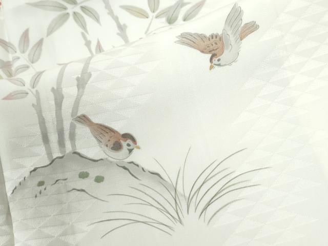 平和屋着物●長襦袢　無双仕立て　手描き　雀　葡萄花文　さが美扱い　正絹　逸品　CABM4473yc