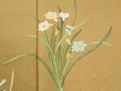 平和屋着物●豪華色留袖　総刺繍　草花文　金糸　正絹　逸品　CABM4474yc