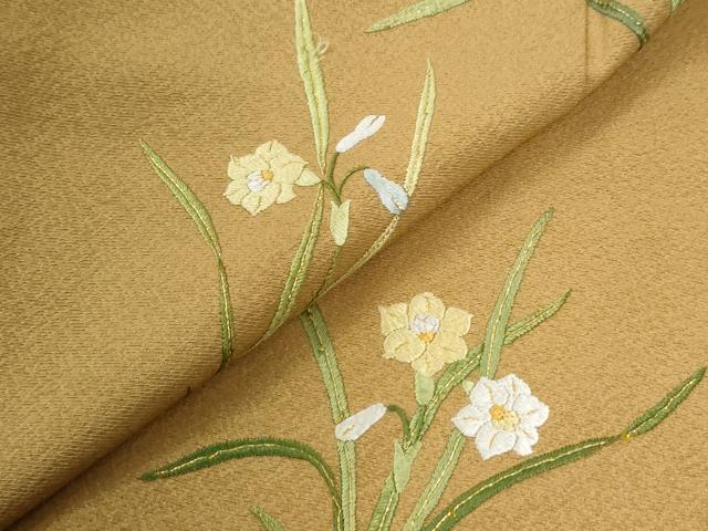 平和屋着物●豪華色留袖　総刺繍　草花文　金糸　正絹　逸品　CABM4474yc