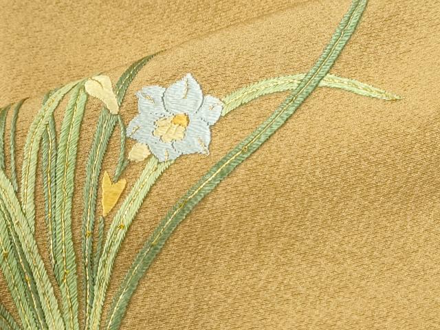 平和屋着物●豪華色留袖　総刺繍　草花文　金糸　正絹　逸品　CABM4474yc