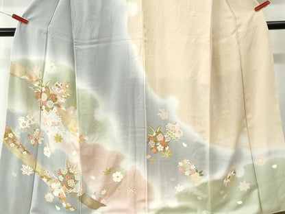 平和屋着物●訪問着　鬘帯流水舞桜文　暈し染め　金彩　正絹　逸品　CABM4476yc