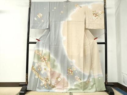 平和屋着物●訪問着　鬘帯流水舞桜文　暈し染め　金彩　正絹　逸品　CABM4476yc