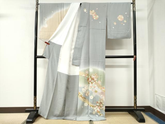 平和屋着物●訪問着　鬘帯流水舞桜文　暈し染め　金彩　正絹　逸品　CABM4476yc