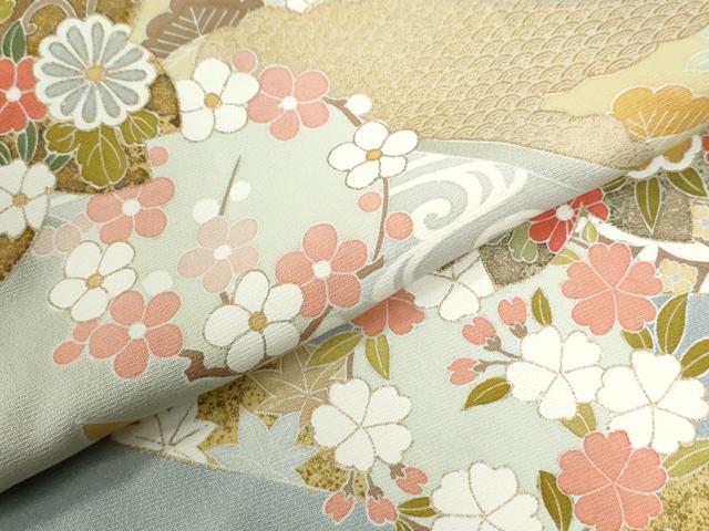 平和屋着物●訪問着　鬘帯流水舞桜文　暈し染め　金彩　正絹　逸品　CABM4476yc