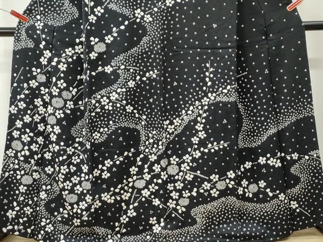 平和屋着物●訪問着　絞り　枝花文　黒地　正絹　逸品　CABM4478yc