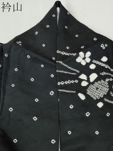 平和屋着物●訪問着　絞り　枝花文　黒地　正絹　逸品　CABM4478yc